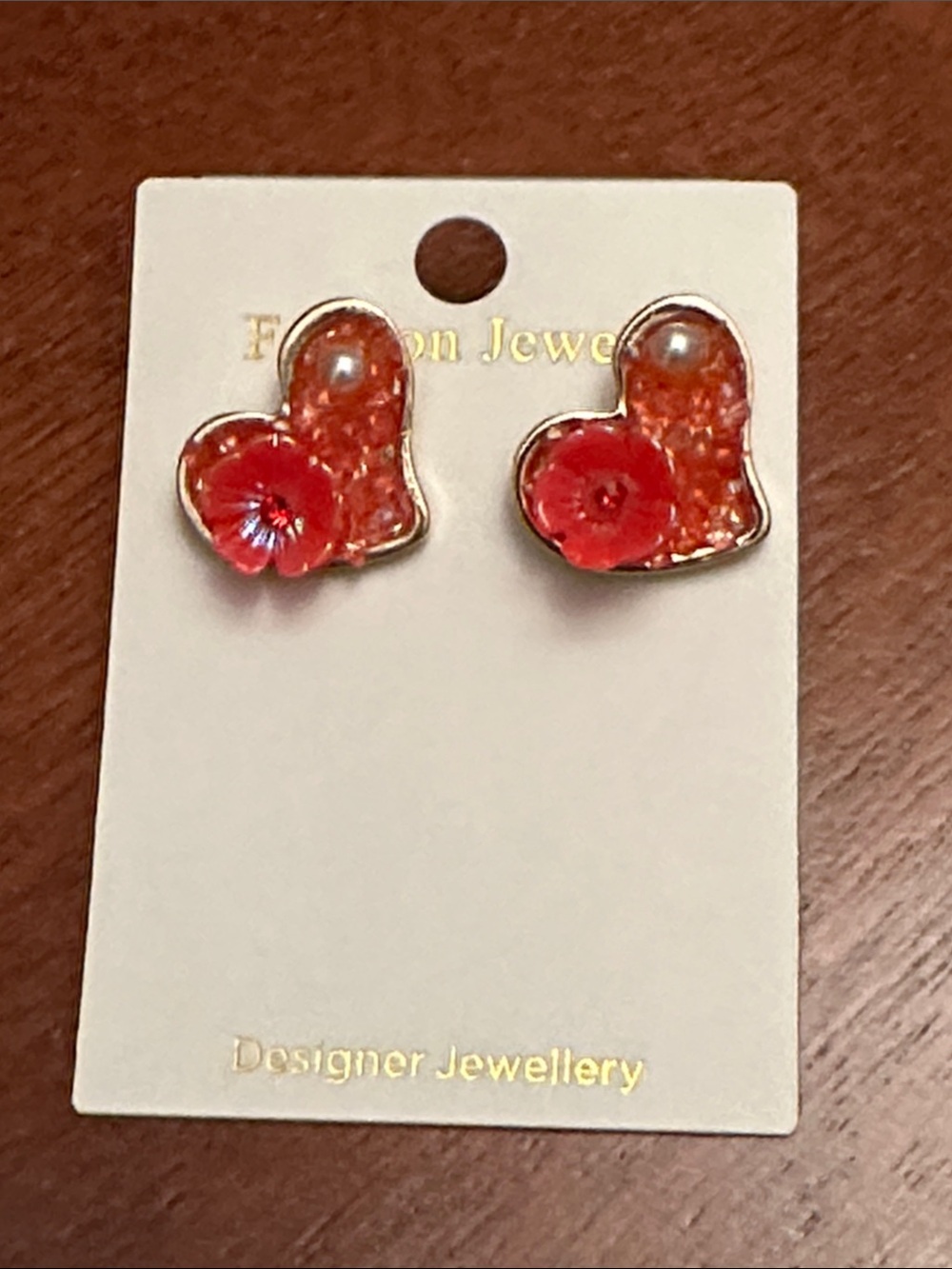 Fashion Jewelry Red Heart Floral Stud Earrings - Picture 2 of 6